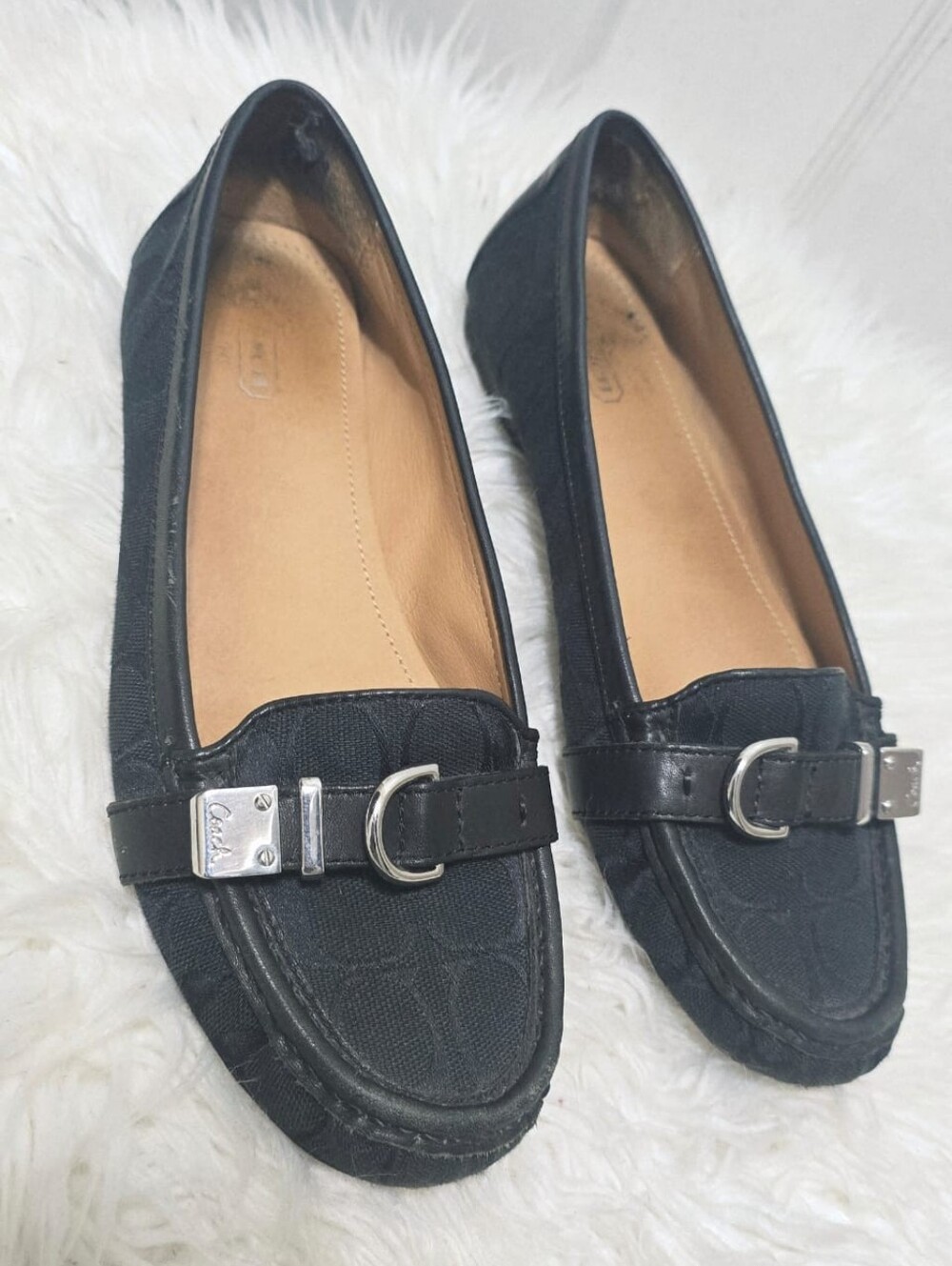 Coach Signature Jacquard Women Black Flats Shoes Loafers Sz 10B - Picture 2 of 8